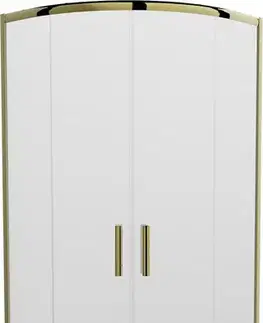 Vane MEXEN/S - Rio sprchovací kút štvrťkruh 90x90, dekor, zlatá + biela vanička so sifónom 863-090-090-50-30-4110G
