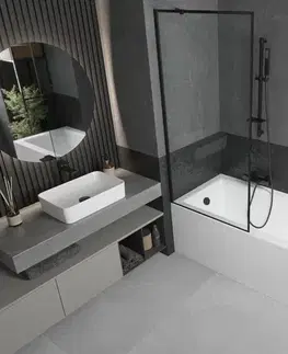 Sprchové dvere MEXEN/S - Cubik obdĺžniková vaňa 160 x 70 cm s panelom + vaňová zástena 80, čierna vzor 550316070X9508007070