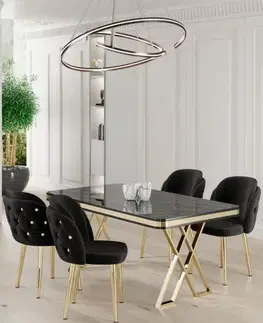 Jedálenské sety Dining Table & Chairs Set (5 Pieces) Rigel - Black Marble, Gold, Black