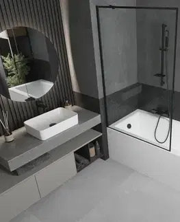 Sprchové dvere MEXEN/S - Cubik obdĺžniková vaňa 150 x 70 cm s panelom + vaňová zástena 100, čierna vzor 550315070X9510007070