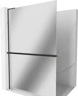 Sprchové dvere MEXEN/S - Kioto+ L Sprchová zástena WALK-IN s poličkou a držiakom uterákov 80 x 200, zrkadlová, čierna 800-080-123-70-50