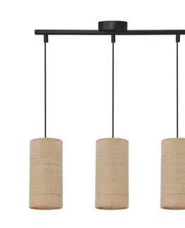 Stropná svetla Závesná lampa Fleri čierna 3x60 e27 tienidlo 12x25 béžový ratan