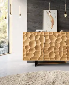 Komody DELIFE Komoda Solu 145 cm dub prírodná 2 dvierka 3 zásuvky závesná kov čierna 3D čelá