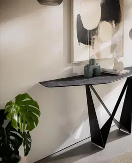 Konzolové stolíky DELIFE Konzolový stolík Edge polygonálny 180×50 cm keramika Laminam® Nero Greco antracitová Spios kov čierna