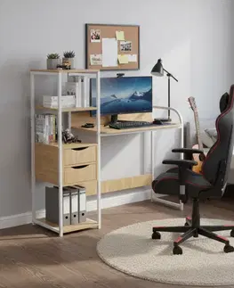 Písacie a pracovné stoly KONDELA Elgio univerzálny pc stôl dub / biela