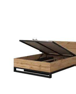 Manželské postele HELL S 50 posteľ 140 cm s výklopným roštom, dub Wotan / čierna 