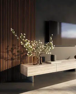 Televízne stolíky DELIFE TV stolík Cuor 200 cm keramika Laminam® Travertino Bianco krémovo biela 1 výklopné dvierka 1 zásuvka podstava závesná nerezová oceľ