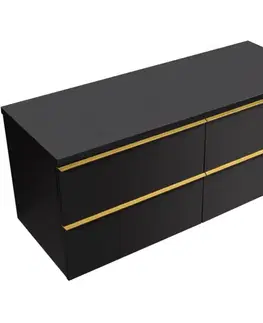 Kúpeľňový nábytok CERANO - Kúpeľňová skrinka Velora - čierna matná, úchytka zlatá + doska pod umývadlo Navira Pro - 36 mm - 120x56,6x46,5 CER-668591