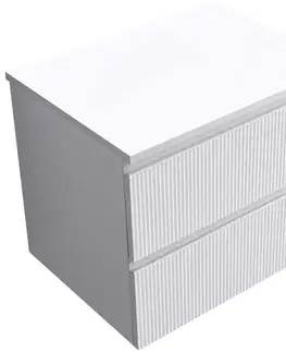 Kúpeľňový nábytok CERANO - Kúpeľňová skrinka Carole - biela matná ryhovaná + doska pod umývadlo z lit. mramoru Elanys - 12 mm - biela matná - 60x49,2x46 CER-714878