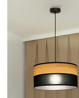 Svietidlá  Závesný luster ALBA na lanku 1xE27/15W/230V, pr. 45 cm, čierna/hnedá W-KM 4525/1 BK+WOOD+BK