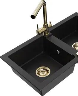 Kuchynské drezy MEXEN/S MEXEN/S - Mario granitový drez 2-bowl vrátane batérie Duero, čierna 6504-77-671600-50