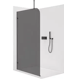 Sprchové dvere CERANO - Sprchová zástena Walk-in Orbis Top Round Ľ/P - 8 mm - okrúhla vzpera - čierna matná, grafitové sklo - 150x200 CER-682180