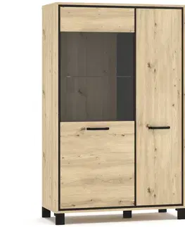 Vitríny NABBI Vinap CH-1W1D dvojdverová vitrína dub artisan / wenge tmavá