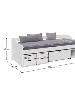 Postele KONDELA Maxi New 90 drevená jednolôžková posteľ s úložným priestorom biela