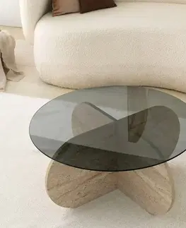 Konferenčné stolíky Konferenčný stolík Bubble Travertine s tmavým sklom