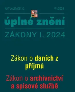 Dane, účtovníctvo Aktualizace I/2 / 2024 - o daních z příjmů, o archivnictví a spisové službě