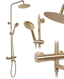 Kúpeľňové batérie REA REA - Sprchový set s termostatickou batériou 150mm s výtokom Lungo zlatá kartáčovaná REA-P6604