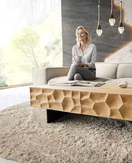 Konferenčné stolíky DELIFE Konferenčný stolík Solu 120x70 cm dub prírodný 4 zásuvky závesná kovová podstava čierna 3D čelá