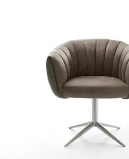 Jedálenské stoličky DELIFE Jedálenská stolička Jada-Flex mikrovlákno taupe vintage krížová podstava nerezová oceľ 360° otočný hojdacia funkcia vrecková pružina