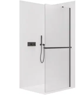 Držadlá k vani CERANO - Sprchová zástěna Walk-in Onyx Y L/P - 8 mm + polička/držák na ručníky - černá matná, mléčné sklo - 160x200  CER-8050BD1206