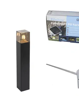 Zahradne stlpove lampy Stojanové vonkajšie svietidlo čierne 50 cm IP44 s efektom dymového skla - Dánsko
