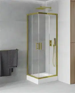 Vane MEXEN/S - Rio sprchovací kút štvorec 70 x 70, transparent, zlato + vanička Rio vrátane výpuste 860-070-070-50-00-4510