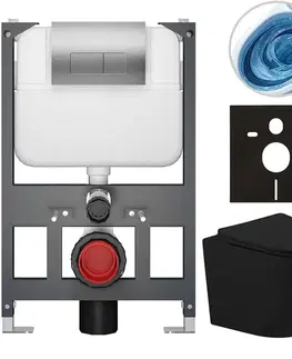 Záchody CERANO - Kompletný WC set Basic/Cesso - čierna matná - WC tlačidlo Modulo/Strieborná - závesné - nízky modul - predstenová inštalácia - 49x36 CER-8050BD86239