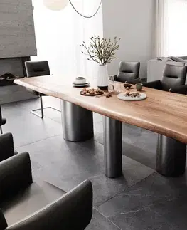Jedálenské stoly DELIFE Jedálenský stôl Edge 300x100 XL akácia hnedá Troa nerezová oceľ grafitová Live-Edge