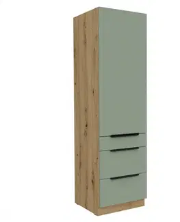 Kuchynské dolné skrinky KONDELA Arsany 60 DKS-210 3S1F potravinová skriňa aquamarine / dub artisan