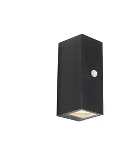 Vonkajsie svetlo so senzorom Nástenná lampa čierna 2 svetlá IP44 s pohybovým senzorom - Baleno
