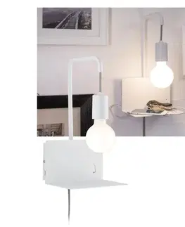 Svietidlá Paulmann 79812 - 1xE27/40W Nástenné svietidlo CALVANI s policou a USB, 230V, biele 79812