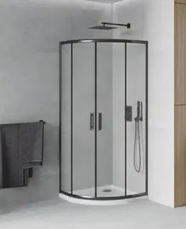Vane MEXEN/S - Rio sprchovací kút štvrťkruh 90x90, dekor, čierna + biela vanička so sifónom 863-090-090-70-30-4110B