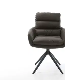 Jedálenské stoličky DELIFE Otočná jedálenská stolička Abelia-Flex s opierkami mikrovlákno antracit vintage krížová podstava široká čierna 360° otočná hojdacia funkcia