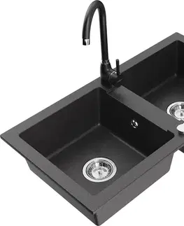 Kuchynské drezy MEXEN/S MEXEN/S - Mario granitový drez 2-bowl vrátane batérie Telma, čierna kropenatá 6504-76-670200-70