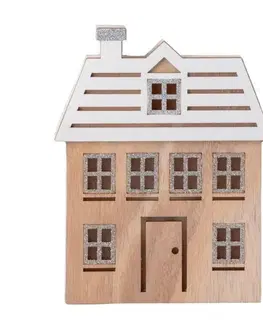 Ostatné vianočné dekorácie Kinekus Dekorácia domček LED 13x2,5x16 cm drevo prírodno biely