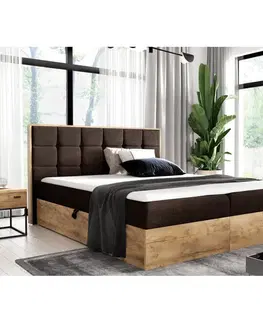 Postele KONDELA Wood 1 boxspringová manželská posteľ hnedá / dub lancelot