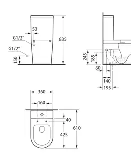 Záchody Bruckner - FEIN WC kombi, Rimless, spodný/zadný odpad, biela 201.428.4