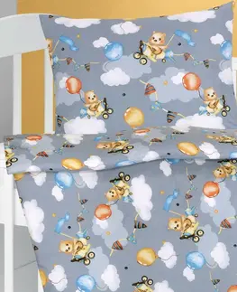 Obliečky Bellatex Detské Bavlnené povlečení Beáta Medvedík v lietadle, 100 x 135 cm, 45 x 60 cm, 100 x 135 cm, 45 x 60 cm