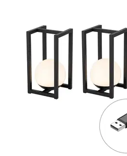Lampy Sada 2 vonkajších stolných lámp čiernych s dotykovým nabíjaním - Nowi