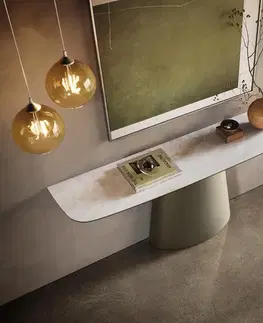 Konzolové stolíky DELIFE Konzolový stolík Edge zaoblený tvar 180×40 cm keramika onyx perla Conos kov titánová farba