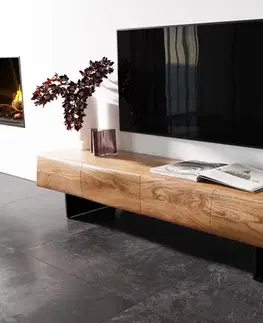 Televízne stolíky DELIFE TV stolík New Live-Edge 175 cm akácia prírodná 4 dvierka závesná kov čierna