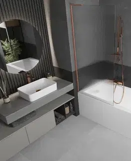 Sprchové dvere MEXEN/S - Next L vaňová zástena FIX 80 x 150, prúžky, meď kartáčovaná 895-080-000-03-09-65