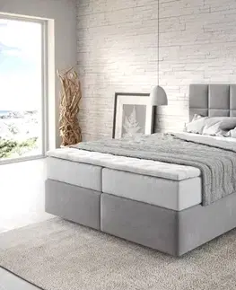 Postele Boxspring DELIFE Boxspring posteľ Dream-Fine 140x200 cm mikrovlákno sivá s vreckovou pružinovou matracou a visco topperom