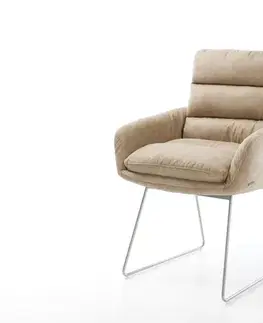 Jedálenské stoličky DELIFE Jedálenská stolička Abelia-Flex s opierkami mikrovlákno béžová vintage tenká podstava nerezová oceľ