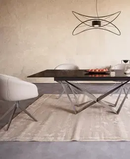 Jedálenské stoly DELIFE Jedálenský stôl Edge 180-220x100 reliéfne sklo dymovo čierna 3D dizajn Spider plochá oceľ nerezová oceľ rozkladací