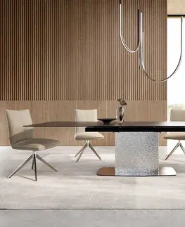 Jedálenské stoly DELIFE Jedálenský stôl Edge 200-300x100 keramika Laminam®Noir Desir hnedá vlna nerezová oceľ rozkladací