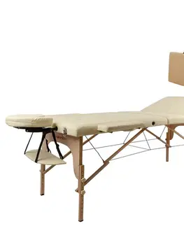 Masážne stoly a stoličky Masážne lehátko inSPORTline Japane 195x70x62-84 cm 3-dielne drevené krémovo žltá