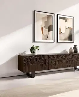 Televízne stolíky DELIFE TV stolík Follia 200 cm mango hnedá 4 dvierka kovová podstava čierna
