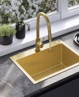 Kuchynské drezy REA REA - Oceľový drez Liam BRUSH GOLD s kuchynskou batériou KPL-96007