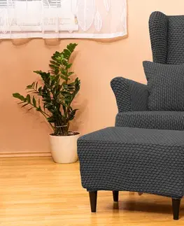 Poťahy na kreslá a sedacie súpravy Poťah na kreslo ušiak elastický s podsedákom MALAGA antracitový TiaHome